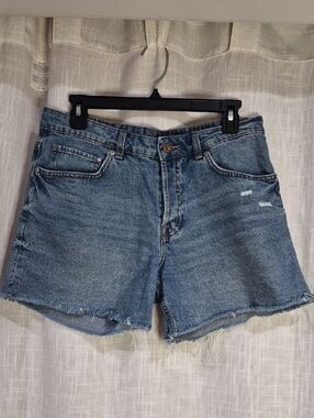 &Denim Boyfriend Shorts Classic Blue Denim Women's Cutoff Button Fly